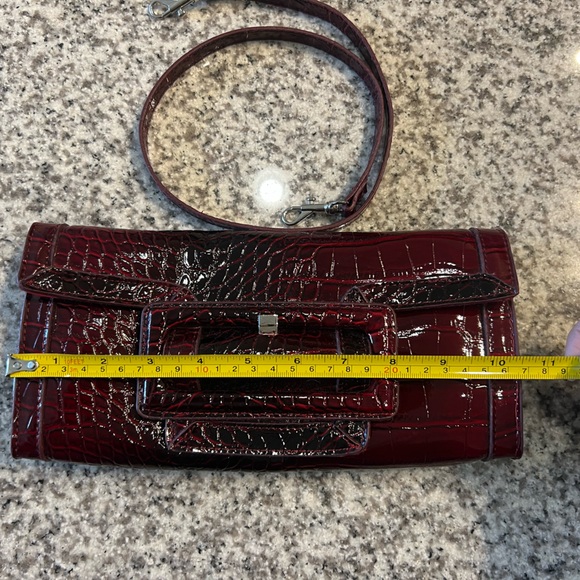 White House Black Market Burgundy Croc-Embossed Clutch - Picture 5 of 8